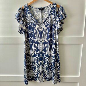 MSK Blue/White Pattern Women's Dress Petite Size Medium